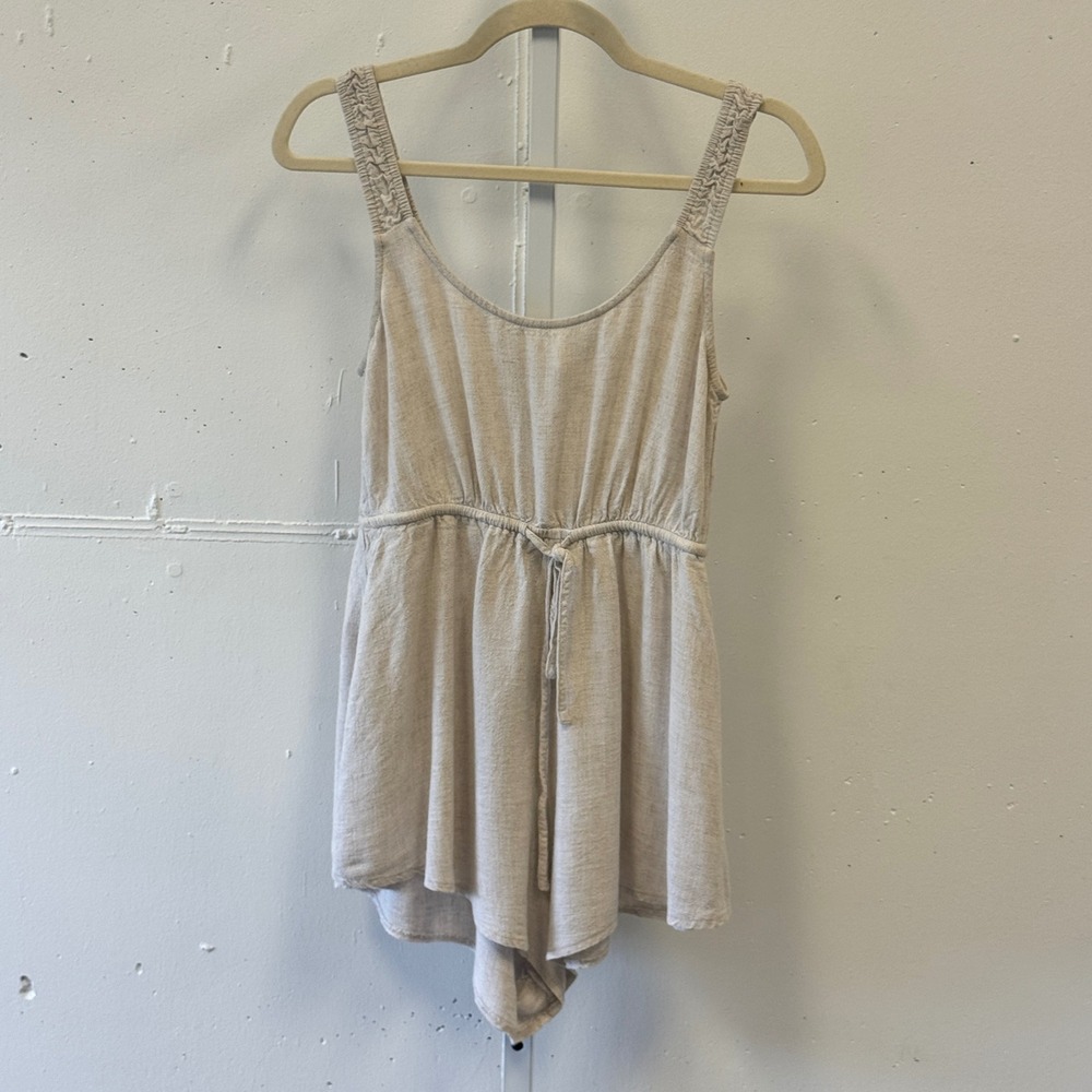 Princess Polly Oatmeal Beige Linen Blend Romper Sleeveless Braided Straps Size 4